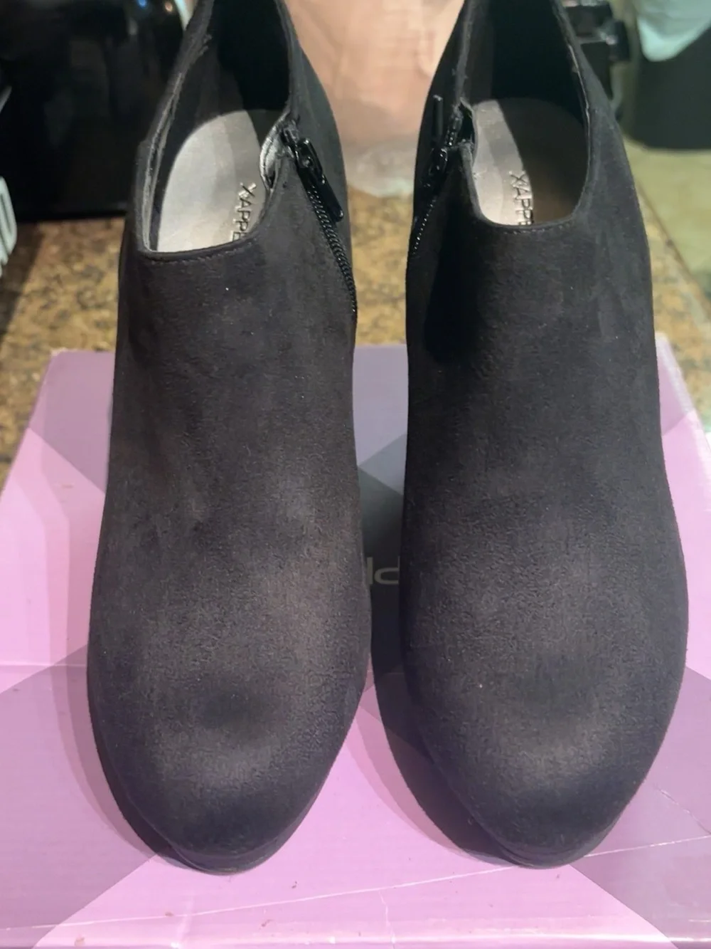 Xappeal Women's Black Suede Wedge Booties